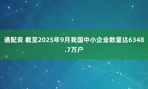 通配资 截至2025年9月我国中小企业数量达6348.7万户